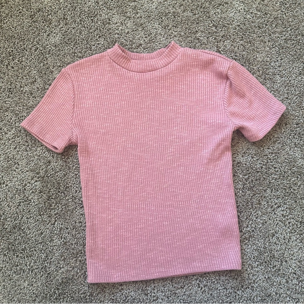 Popular Basics Pink Ribbed Short Sleeve Tee - Picture 2 of 4